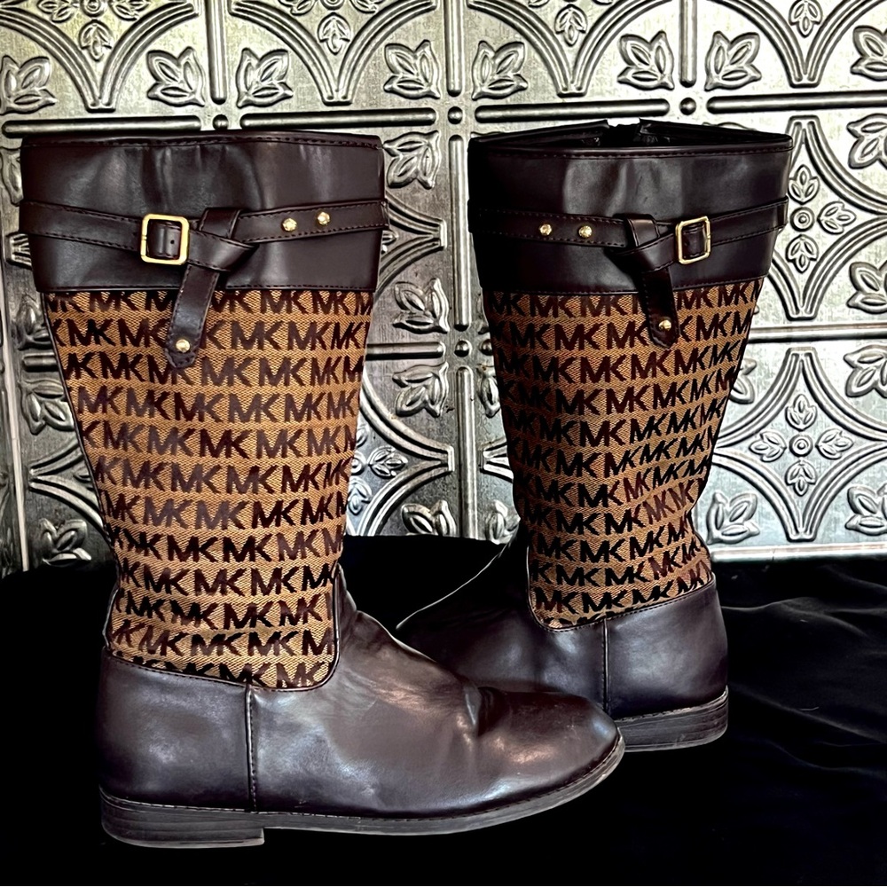 Michael Kors Logo Print Brown and Black Boots